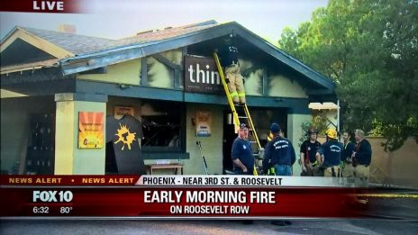 A photo of a news report about a fire